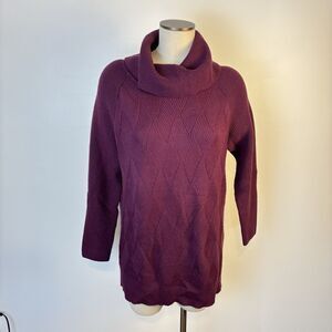 Talbots Women’s XLP Purple Diamond Ribbed Cowl Neck Long Sleeve Cotton Sweater
